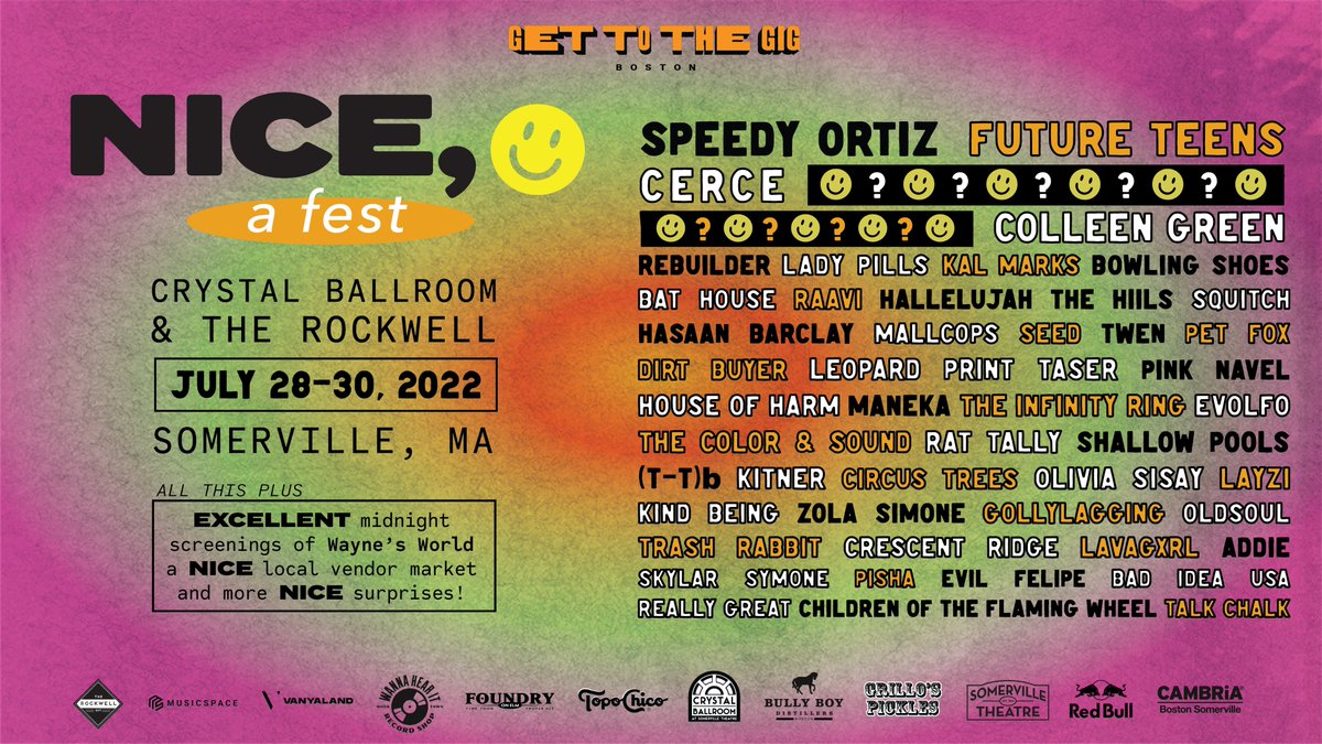 niceafest's tweet image. 🙂 NOW THAT’S WHAT I CALL NICE, a fest 2022!!! 🙂

Proud to finally reveal the 2022 NICE, a fest lineup. July 28-30 in Davis Square, Somerville. 



🙂 Tickets are more info at niceafest.com 🙂