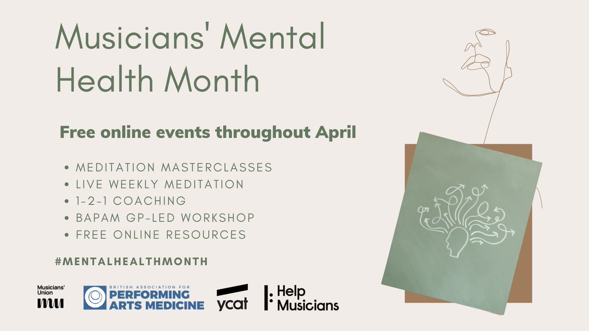 YCATrust's tweet photo. Today is the kickstart of our Musicians' #MentalHealthMonth with @WeAreTheMU, @HelpMusicians and @ukbapam, to raise awareness of mental health resources available to #21cMusicians 💛
Find out more about the free online events available throughout April: https://t.co/lOHld4R8FA https://t.co/Uu63YXdXMI
