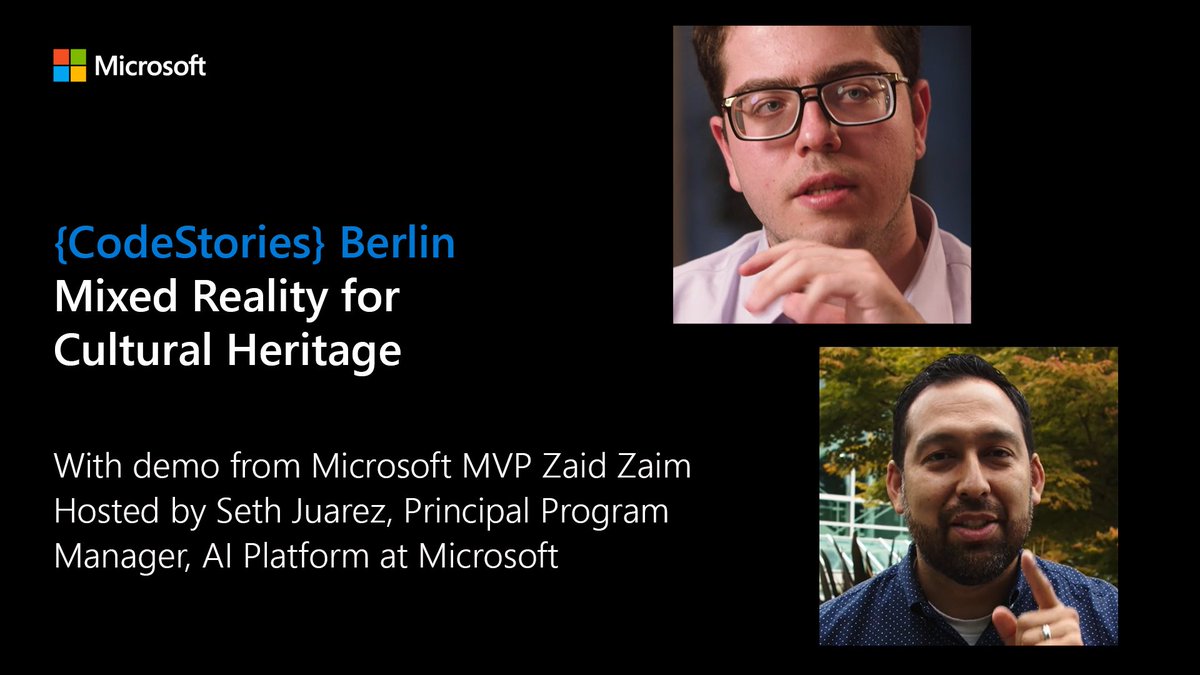 MSFTReactor's tweet photo. Microsoft MVP @ZaidZaim2k shows us how he built the Mixed Reality for Cultural Heritage project using HoloLens 2 with Unity and #MixedReality Toolkit (MRTK) 🥽 

Watch the latest episode of #CodeStories Berlin hosted by @sethjuarez: https://t.co/Xa2A9cyLE0 https://t.co/DDe4g45sIF