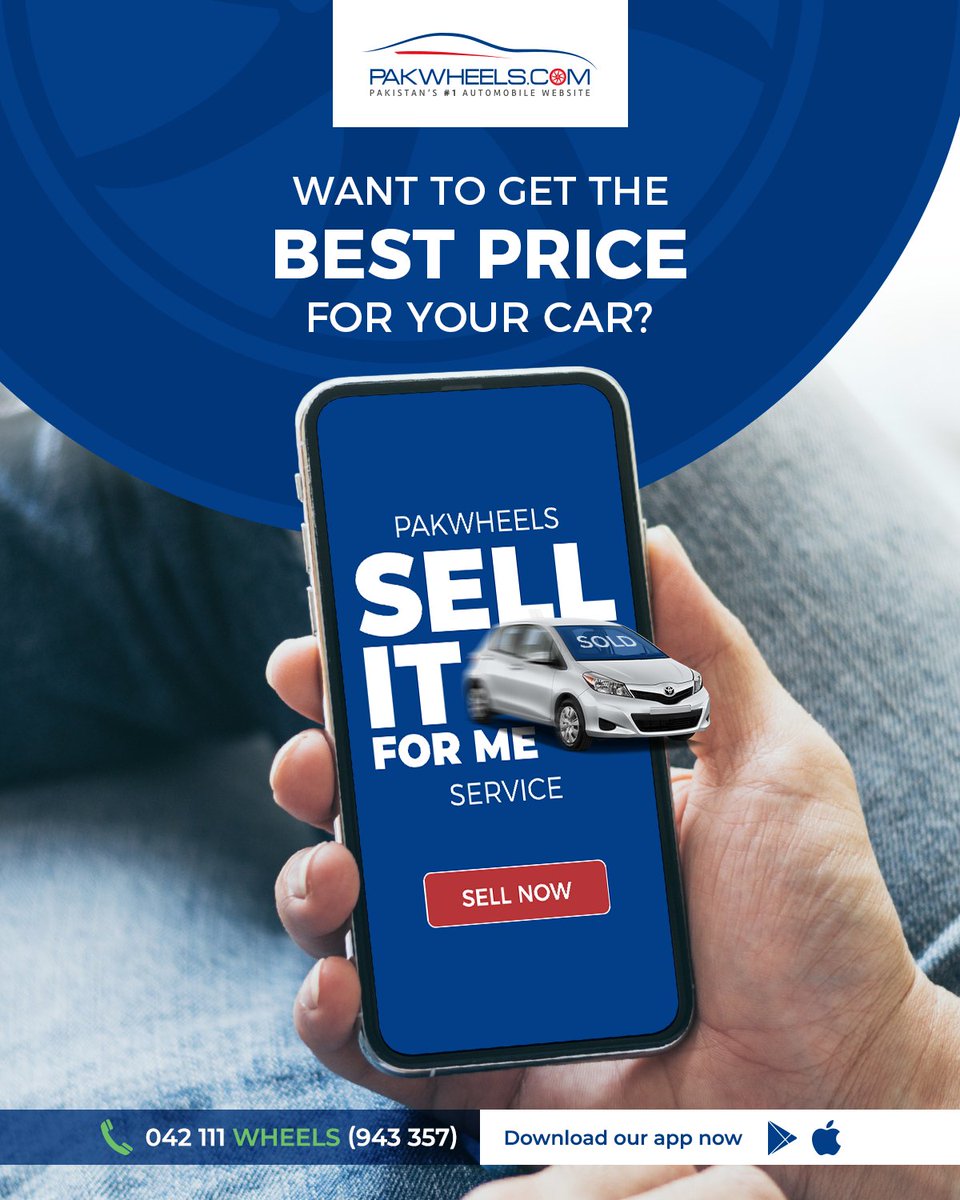 PakWheels's tweet photo. Want to sell your car at the best possible price? Use PakWheels Sell-It-For-Me Service!
Sell your car via SIFM today: https://t.co/NpfgyUfdKK
#SellYourCar #SellItForMe #pwsifm #PakWheels https://t.co/TSjSdP1FfK