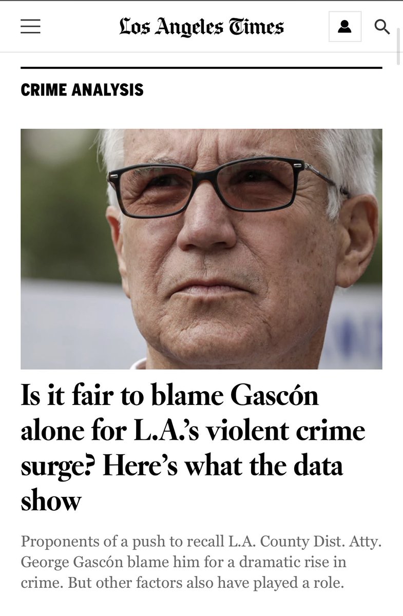 What the heck is this ⁦@latimes⁩? This framing directly implies that the DA himself is responsible for a violent crime surge which, btw, is happening in every part of the country, including in areas with very different DAs.