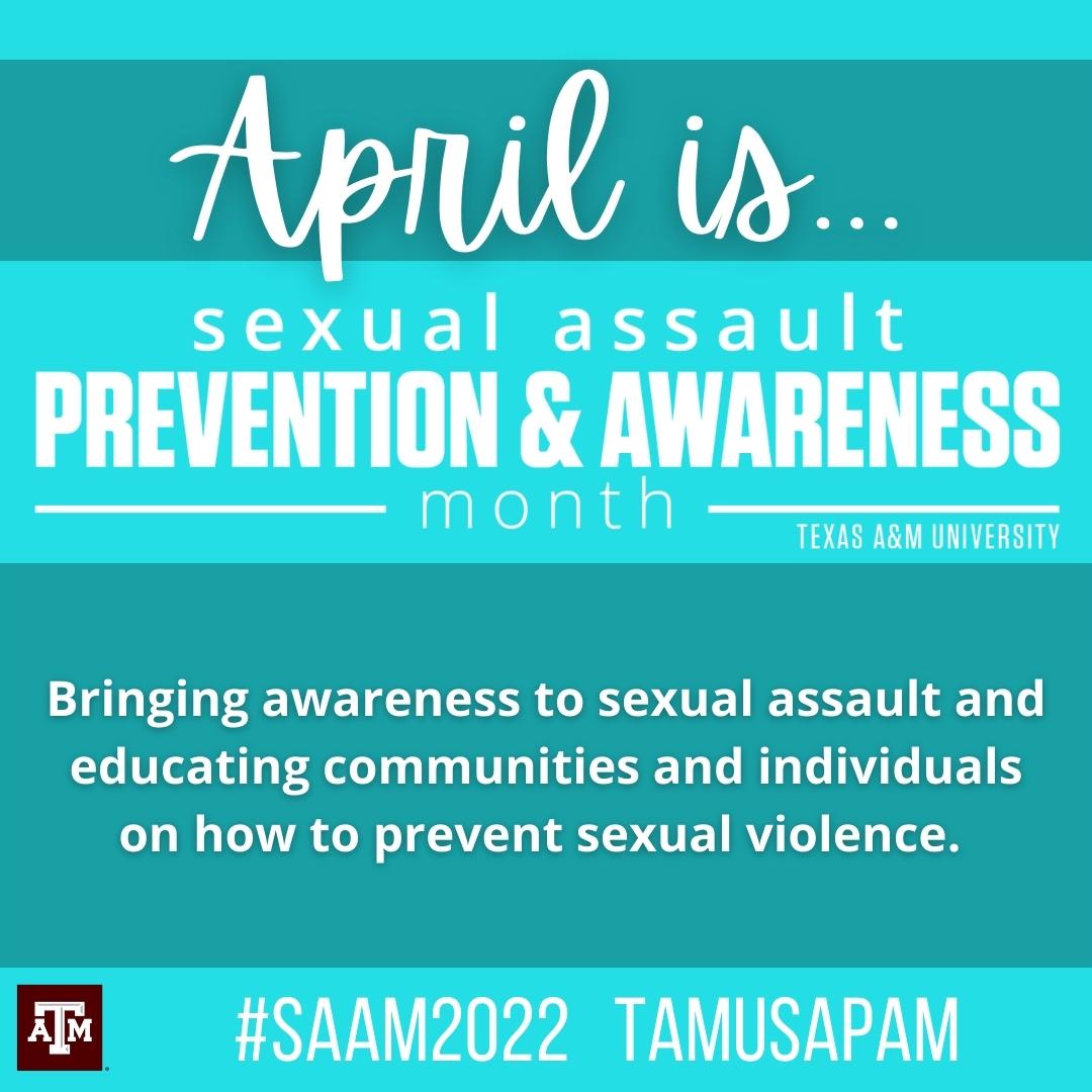 TAMU_HP's tweet photo. All this month, Health Promotion will be hosting and promoting opportunities for Aggies to learn more about this public health issue and show their support for any and all who have been impacted by sexual violence. For more information visit https://t.co/NhLjGNMZyE https://t.co/yAHWQzBDyW