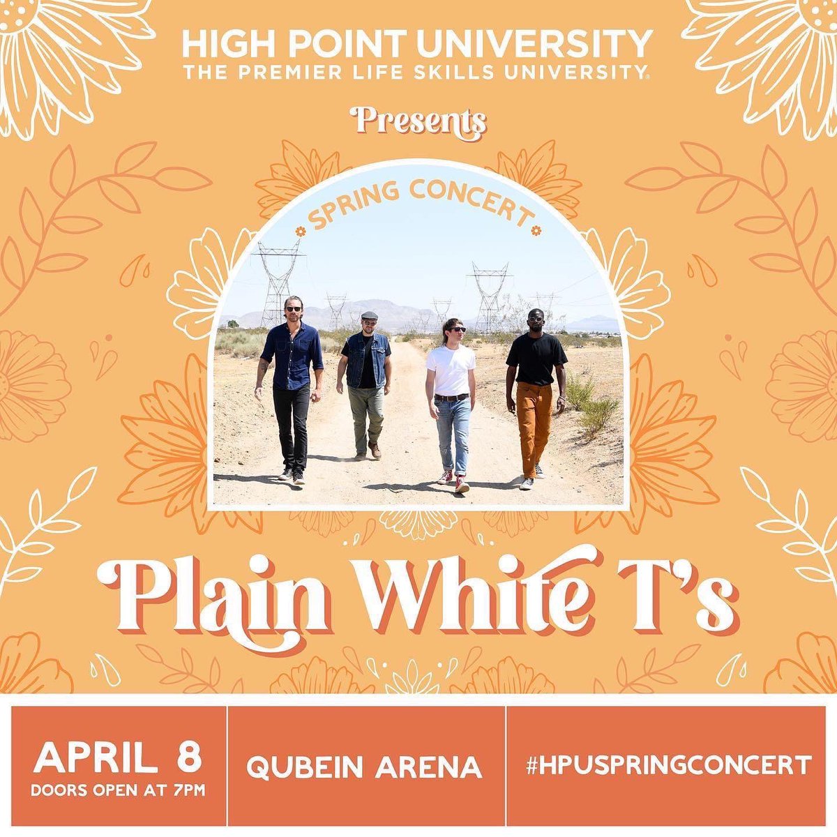 HighPointU's tweet photo. Panthers! One week until @plainwhitets take the Qubein Arena stage next Friday for the #HPUSpringConcert! ๐ถ๐ค #HPU365 https://t.co/3hpOOF45yB