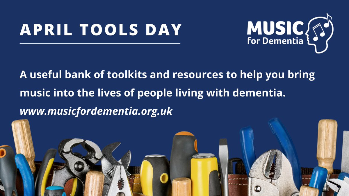 MusicforDemUK's tweet photo. Instead of pranks for #AprilFoolsDay, we're offering #tools to support the musical journey of people living with #dementia.
👉https://t.co/OvZ2MWz880
From family & friends to social, healthcare & link workers - there are helpful resources for everyone! Happy #AprilToolsDay! https://t.co/h8rtrrAv2r