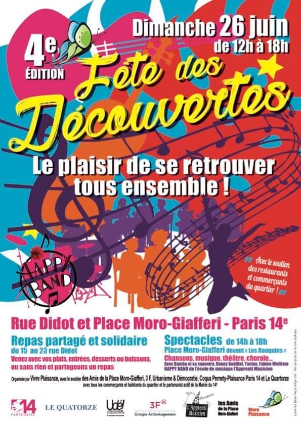 olivia220's tweet photo. L'association #VivrePlaisance dont je suis la secrétaire a le plaisir de vous annoncer la 4ème édition de la #FêtedesDécouvertes le #Dimanche26juin #vivreensemble #partage #convivialité #paris14 https://t.co/tuFvN1t9L0