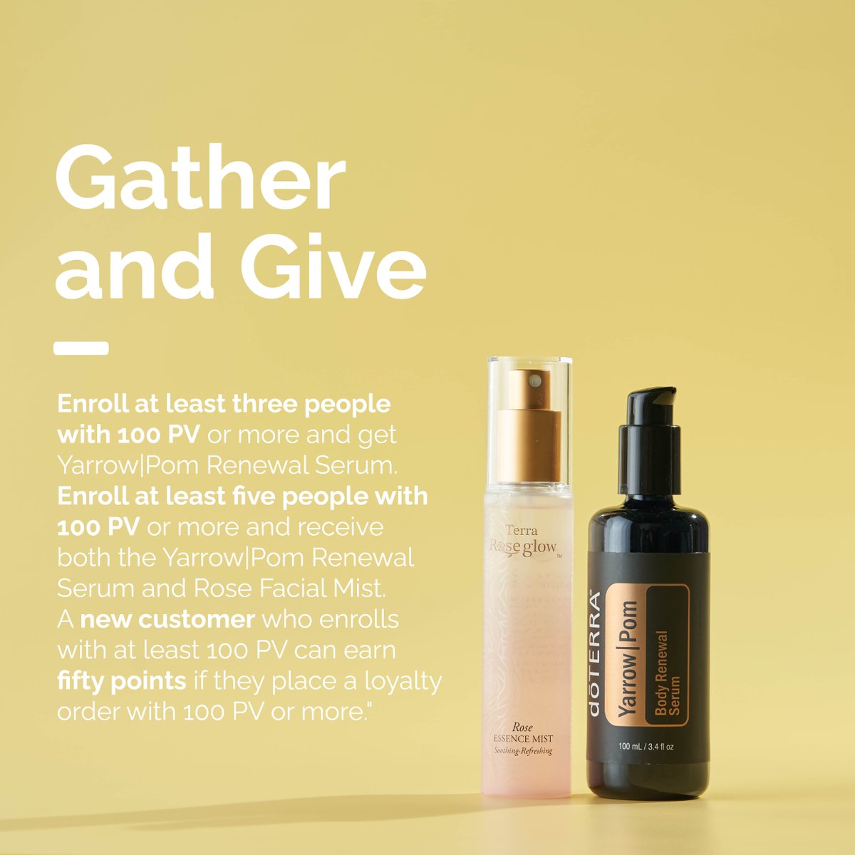 doterra's tweet photo. Exclusive products! Wellness Advocates have the opportunity to earn the luxurious Yarrow|Pom Body Renewal Serum and Rose Mist.
Learn the details here: https://t.co/85WmZIWaUK
#doterra #gatherandgive #yarrowpom #rosemist #doterrabiz https://t.co/dinACx7avd