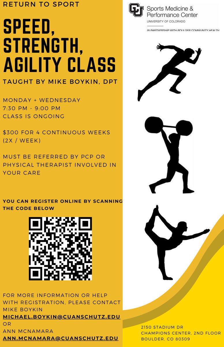 CU Medicine (@cu_medicine) on Twitter photo .<a href="/CUSMPC/">CU Sprts Med & Perf</a> is offering a "Speed, Strength, and Agility", return to sports class to help athletes return safely and confidently to their sport at, and above, their previous level of performance after an injury. Starts Monday: bit.ly/3iPjcPS
#SportsMedicine #Athletes #Rehab .<a href="/CUSMPC/">CU Sprts Med & Perf</a> is offering a "Speed, Strength, and Agility", return to sports class to help athletes return safely and confidently to their sport at, and above, their previous level of performance after an injury. Starts Monday: bit.ly/3iPjcPS
#SportsMedicine #Athletes #Rehab