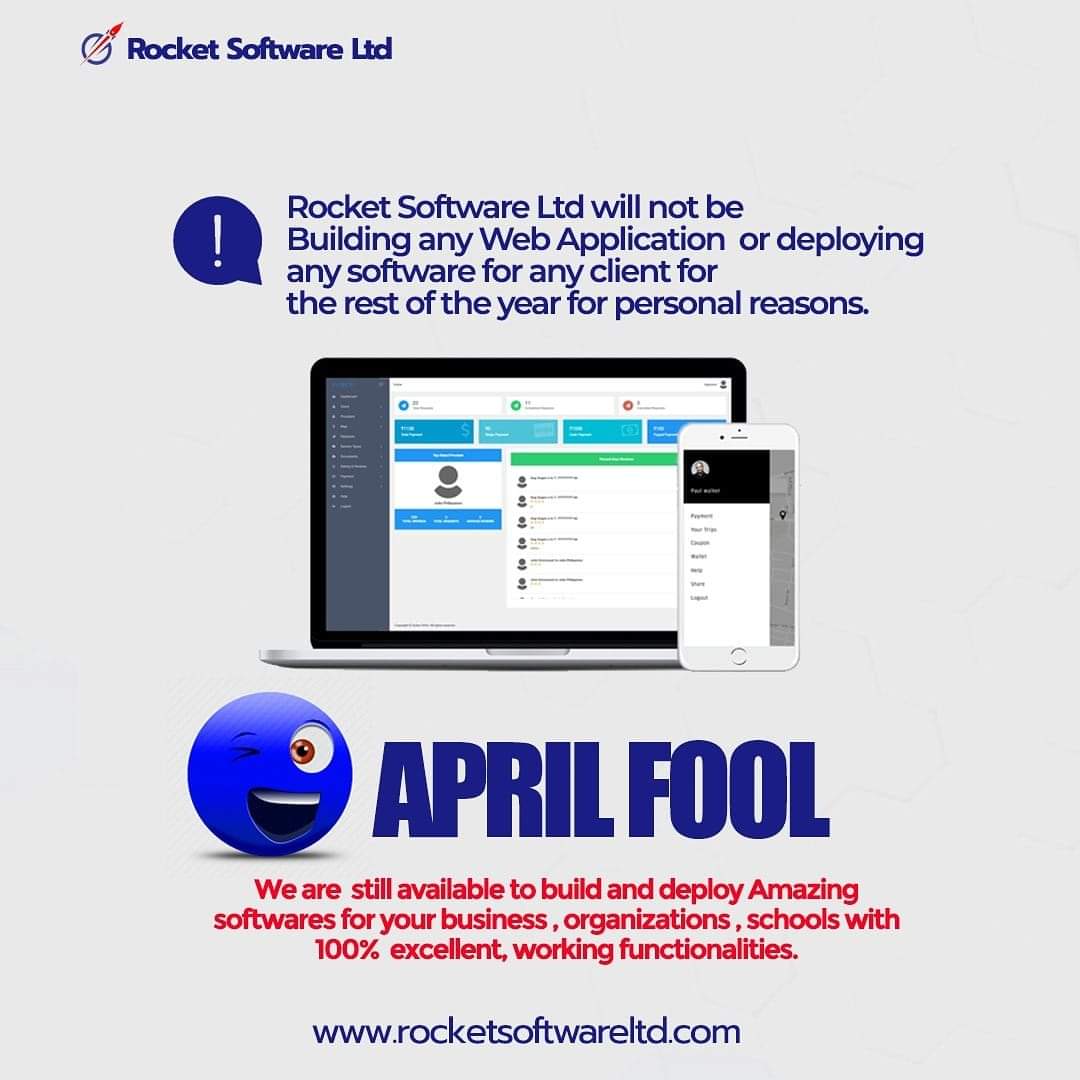 rocketsoftltd's tweet photo. Happy New Month from all of us here, Welcome to April.

#AprilFoolsDay2022 #AprilFoolsDay #April1st #Software #Abuja #Jos #Tech https://t.co/n3SbIrr0W5