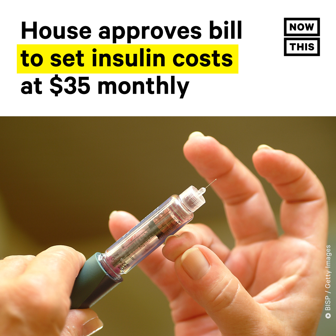 nowthisimpact's tweet photo. The nearly 30 million Americans diagnosed with diabetes could be seeing a price cut on insulin. A bill to limit the cost of the drug to $35 a month passed the House on Thursday. https://t.co/K8iUoIaoVy