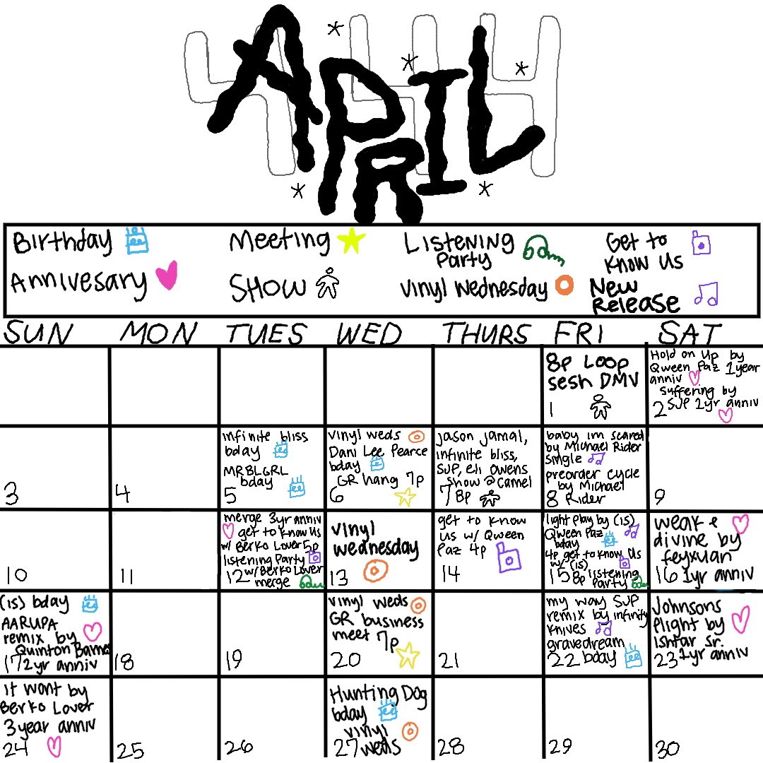 Happy April &amp; Bandcamp Friday!

Grimalkin's Spring Newsletter is out today:
us7.campaign-archive.com/?e=[UNIQID]&u=…

Enjoy April's calendar via <a href="/secretwinepress/">secret wine press</a>!