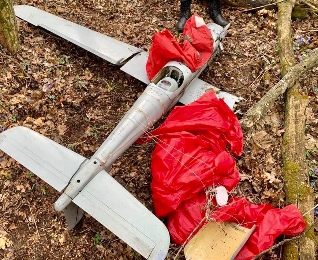 MrKovalenko's tweet photo. During 36 days of the 2nd Russian invasion, #Ukraine shot down 85 Russian UAVs. Here is one of them, Orlan-10, which was discovered in the woods in the Poltava province. The grey scotch tape on it confirms that the Russian Army lacks spare parts to fix their damaged armament. https://t.co/3uRVMT4WEt
