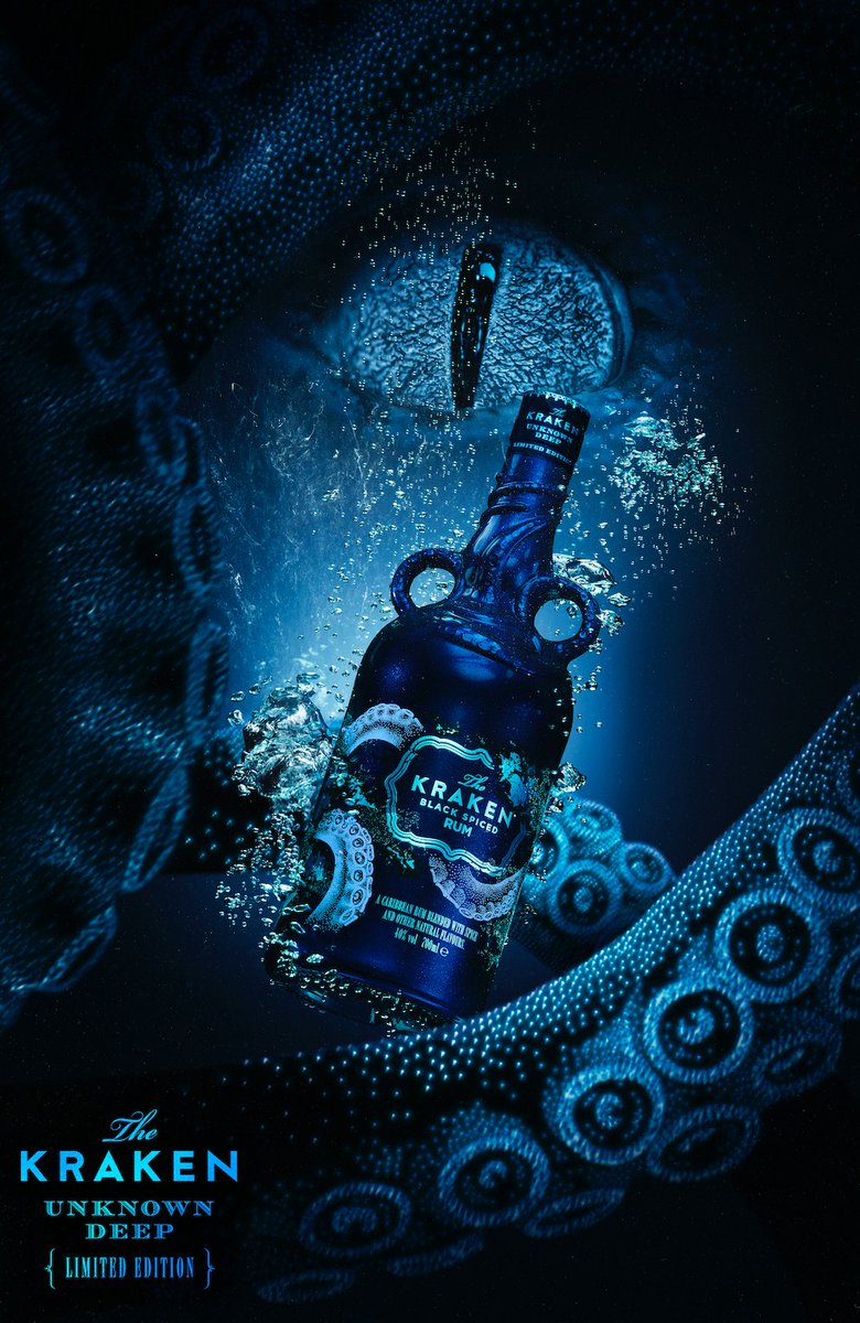 KatyNiker's tweet photo. More fun for @paulzakphoto shooting this year's @KrakenRumUK limited edition bottle. Another great commission from @NBStudio &amp; talented designer @sam_pittman #kraken #krakenrum #Advertising #StillLife #rum #limitededition https://t.co/5YrL9GoCyh
