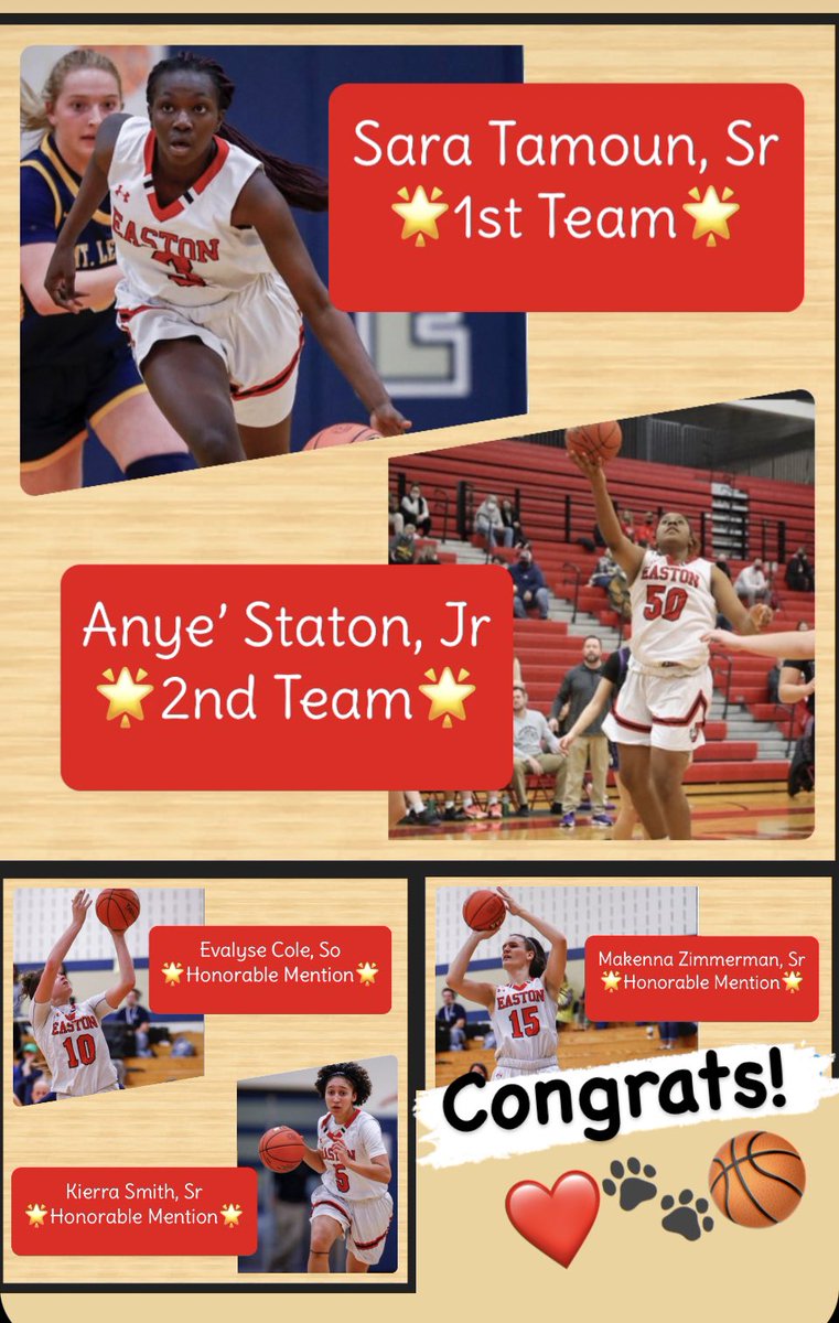 🌟The Morning Call 2021-2022 All-Area Team:
<a href="/SaraTamoun/">Sara.Tamoun</a> 🌟1st Team 
<a href="/AnyeStaton/">Anye Staton</a> 🌟2nd Team 
<a href="/evalysecole10/">Evalyse Cole</a> 🌟Honorable Mention
<a href="/e_kikl/">kikl.e</a> 🌟Honorable Mention
<a href="/MakennaZimm/">Makenna Zimmerman</a> 🌟Honorable Mention
👏🏼Congratulations to ALL who earned these honors! 
Well deserved!! 
❤️🐾🏀
<a href="/GoRedRovers/">Easton Athletics</a>