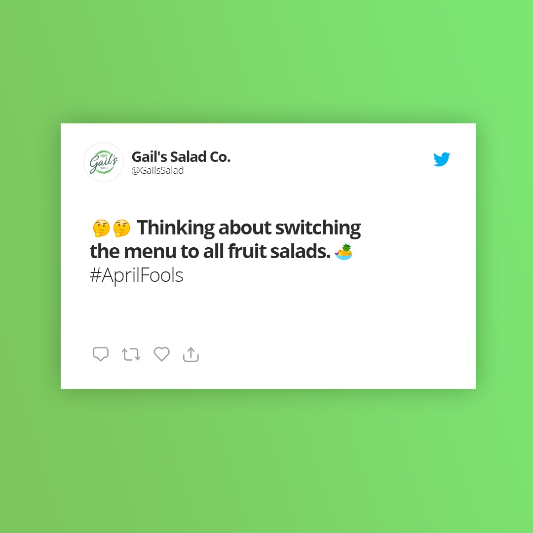 GailsSalad's tweet photo. Never. Always 🥗🥗🥗🥗

#AprilFools https://t.co/xCYmGxEfsD