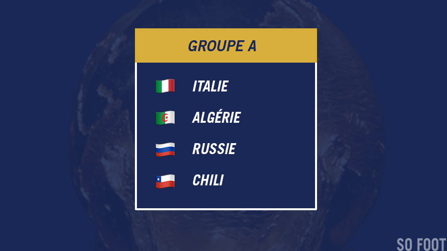 sofoot's tweet photo. Le vrai groupe de la mort. Parce que la Coupe du Monde, c'est déjà mort pour eux. #WorldCupDraw https://t.co/TXKMgHDEmF
