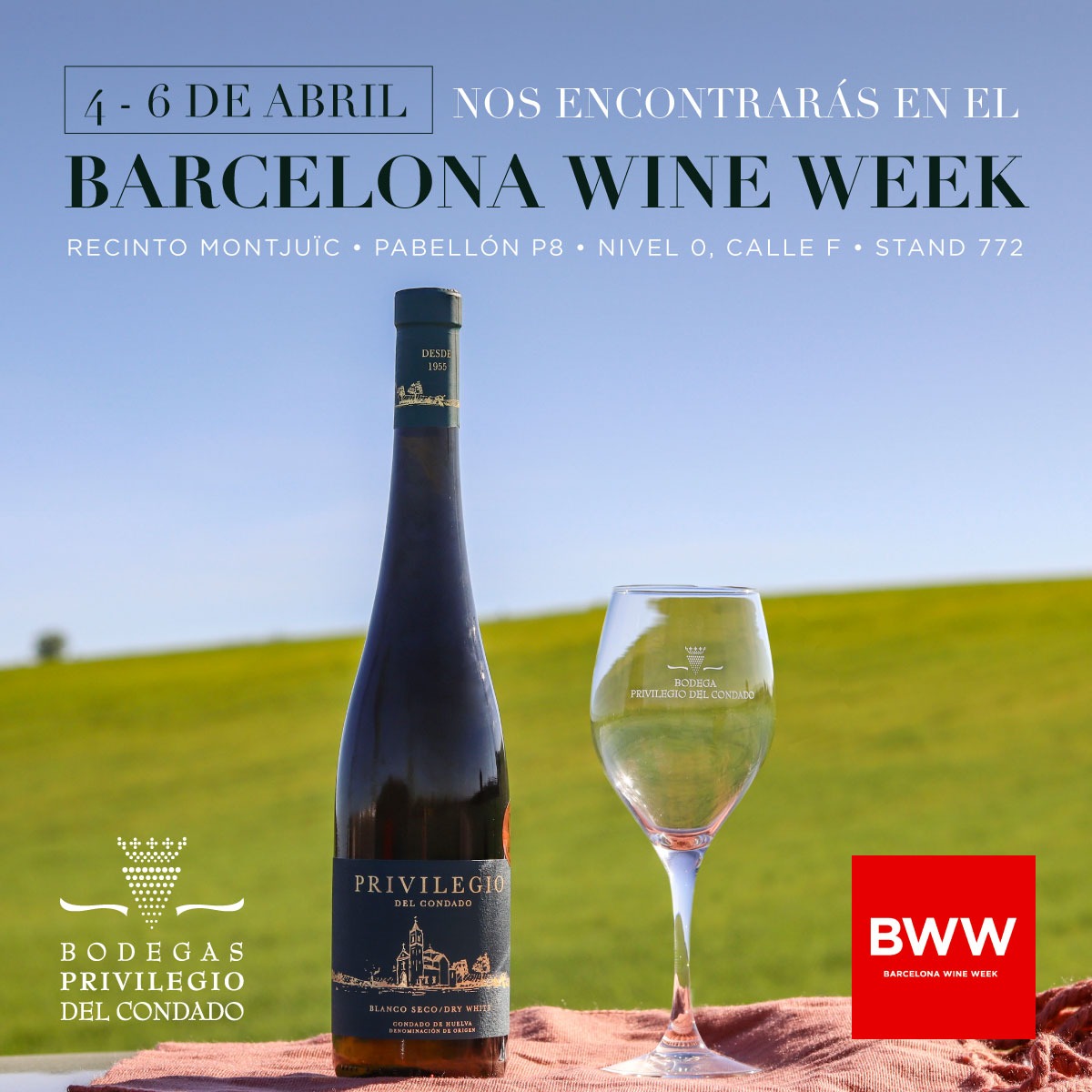 ¡Volvemos a los eventos!👏
Estaremos en la <a href="/bcnwineweek/">Barcelona Wine Week</a>🍇
Os esperamos en el pabellón P8, nivel 0, calle F, stand 772 para brindar con nuestro Privilegio del Condado por vernos de nuevo 🔝
#barcelonawineweek #feriadelvino #dateelprivilegio #condadodehuelva #privilegiodelcondado