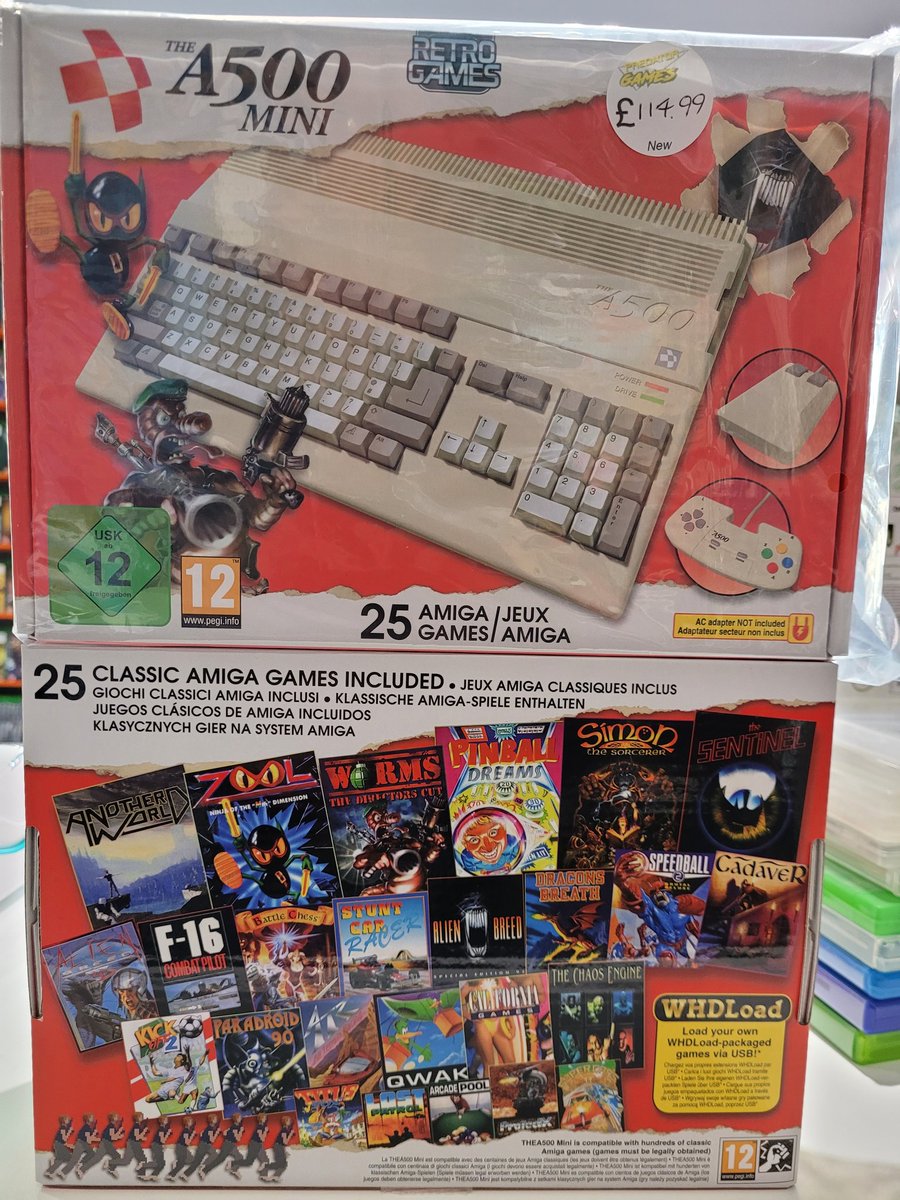 PredatorGamesU1's tweet photo. Who would've thought we would end up with this little beauty released as the latest Mini Console? It's The A500 Mini. It really is a site to behold. It includes 25 classic games, including The Chaos Engine &amp; you can add more too! It will be released on 8th April for £114.99. https://t.co/gJcR7eHhrG