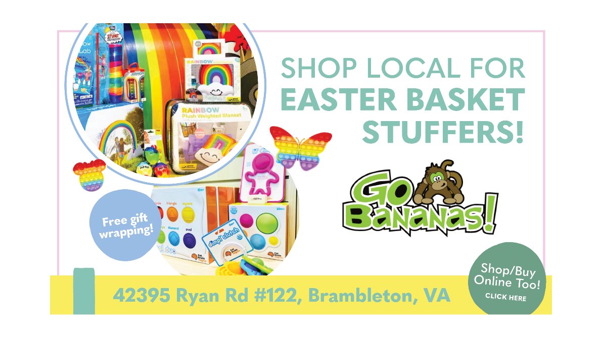 DullesMoms's tweet photo. Easter is right around the corner, and even the Easter Bunny recommends @gobananastoys to create the perfect basket! Hop to it & find fun gadgets, basket stuffers, & family favs at this local, family-owned destination at Brambleton Town Center (#BramLife): https://t.co/IxUqS6JFmZ https://t.co/WDq9cC7IjJ