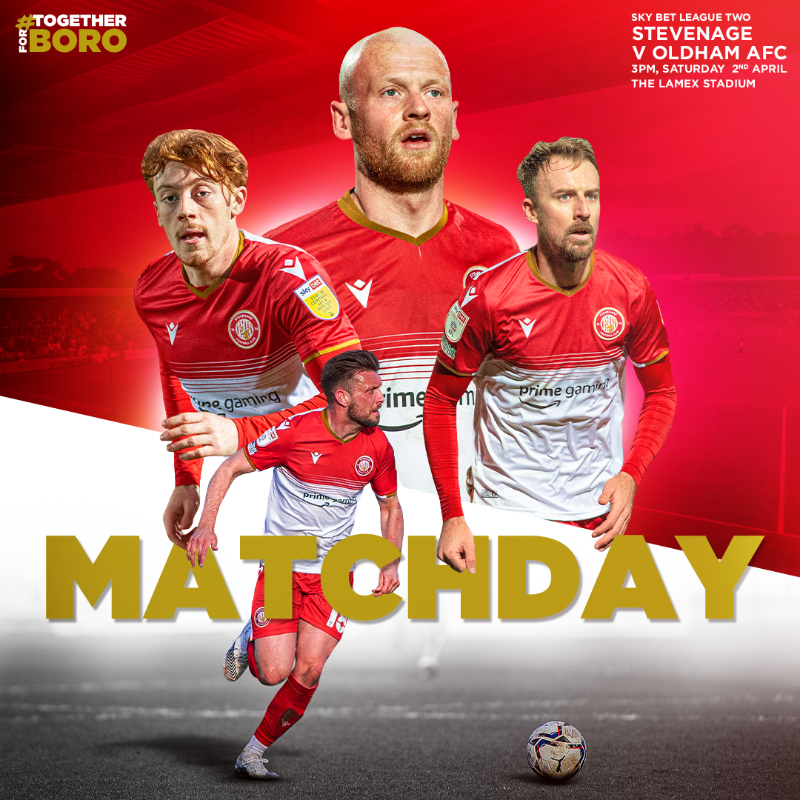 StevenageFC's tweet photo. It's 𝐌𝐀𝐓𝐂𝐇𝐃𝐀𝐘! 🎯

🆚 @OfficialOAFC
⏰ 3pm
🏆 @SkyBetLeagueTwo
🏟 The Lamex Stadium

#TogetherForBoro 🔴⚪️

🎟 https://t.co/BzF1QIgRLp