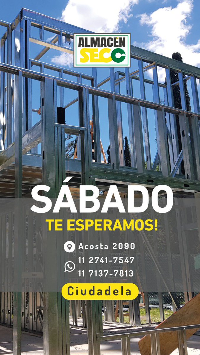 AlmacenSecoCiud's tweet photo. Mañana #SABADO abrimos de 7:30 a 13 hs Acosta 2090 Ciudadela #construccionenseco #materiales #construccion #durlock #steel #molduras https://t.co/v7R5LHuoGK