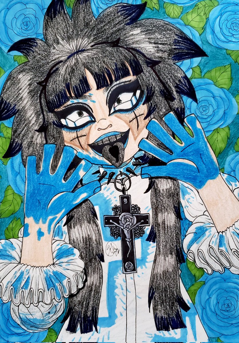 ridermatsu's tweet photo. [#dragula ] Late birthday gift art for my favorite drag yokai, @hosoterratoma !! 🥀🥀🥀
#dragula4 #dragart #dragfanart #visualkei #traditionalart #artistsontwitter #illustration https://t.co/os1WdVVt7l
