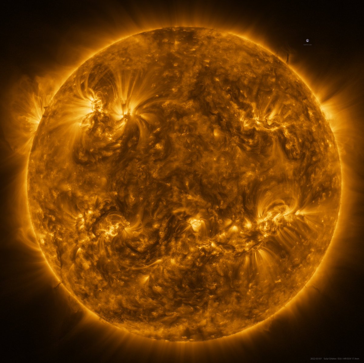 waitbutwhy's tweet photo. The highest resolution image ever taken of the sun. Note the little pixel in the upper right corner.

Zoom in here: https://t.co/VBfKS0AOUX

[ESA/NASA, via @kottke] https://t.co/FrGp3EJUz6