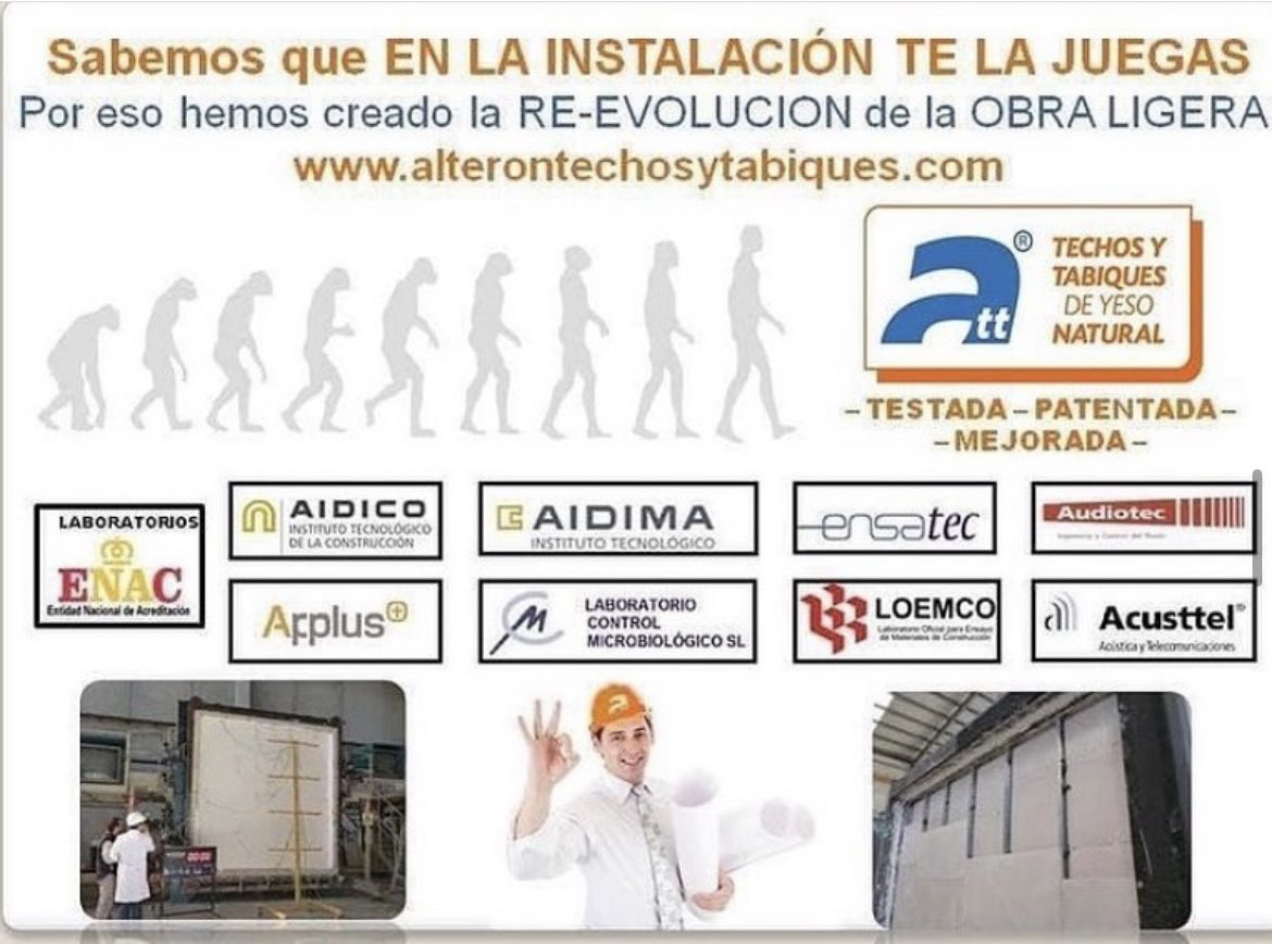alteronescayola's tweet photo. Soy #prescriptor de materiales en el sector de la #construcción...Qué institutos avalan la tabiquería #sistemaatt sin papel? 🤔
‼️ENSAYADA EN LOS MÁS PRESTIGIOSOS
INSTITUTOS‼️
➡️La placa de #tabiquería ideal para la
construcción👌 https://t.co/n6lrogyPv1