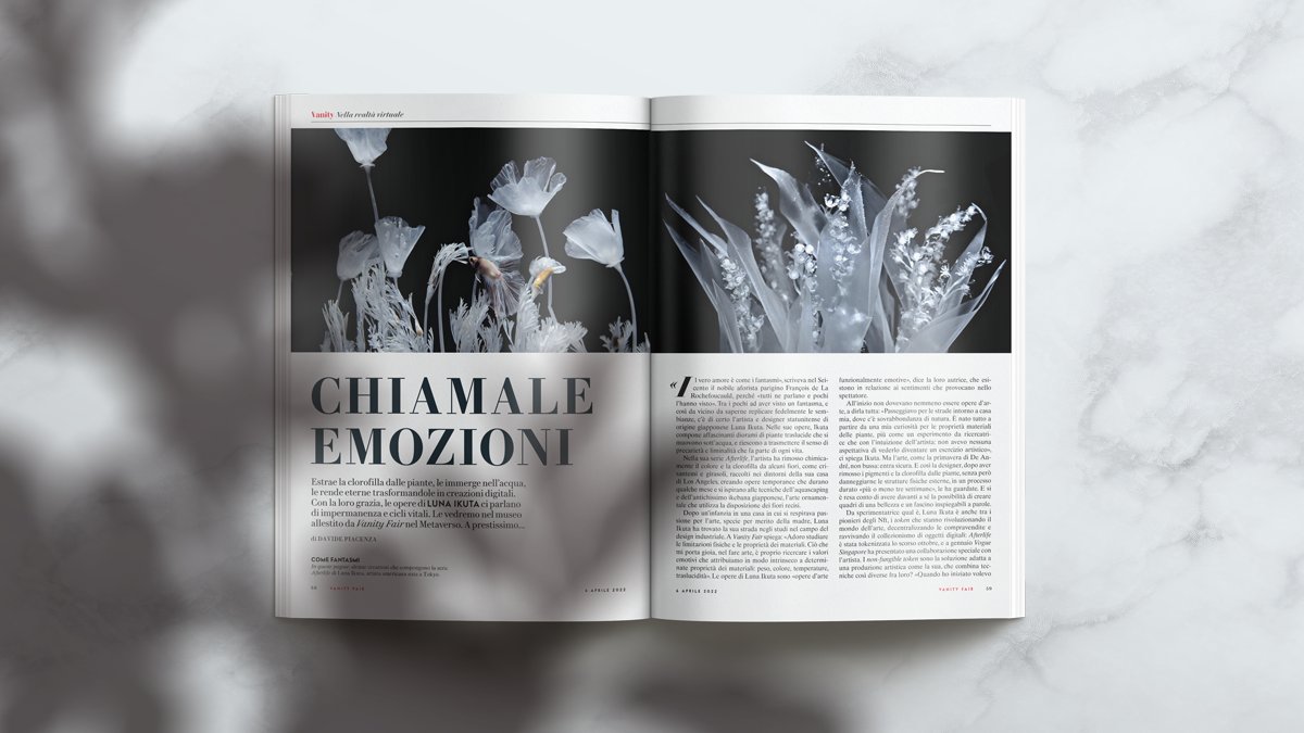 valuartdotcom's tweet photo. Meet Japanese-American artist
@lunaikuta and her “Afterlife” series, where Nature merges with technology, embracing eternity

Luna is part of the @VanityFairIt meta-museum in collab with @valuartdotcom  

Savor every emotion
📆 21.04.22

#VFNewDigital

Interview by @Davide https://t.co/goQOGmAdyw