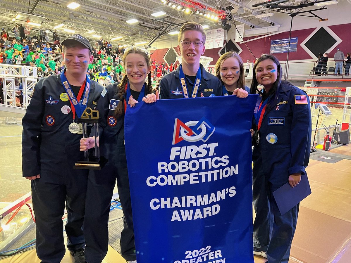OlatheEngineer's tweet photo. Congratulations to @Ravonics1710 for winning Chairman's Award at the Greater Kansas City Regional and having a finalist robot in the competition. Good luck at Champs! #MoreThanRobots @Olathe21st @APCogswell @ChrisZuck https://t.co/NHU2I24DwY