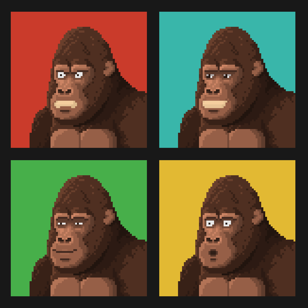 gorillabits_NFT's tweet photo. Gorillabytes love to express themselves! The combination of different mouth, eye and eyebrow traits results in over 30 possible facial expressions! Here are some of our favourites.
#NFT #NFTCollection #NFTCommunity #gorillabytes https://t.co/YnnOjbKHPt