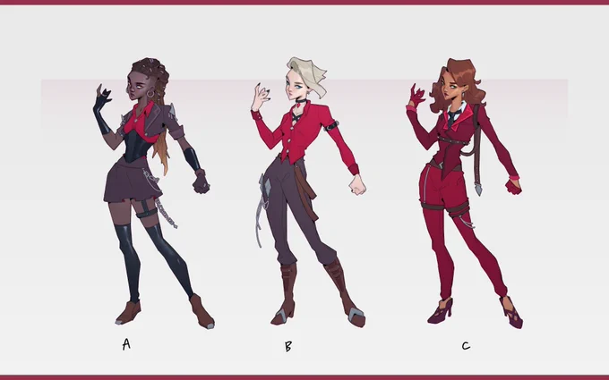 Some fem NPC outfit explorations for my Witching Hour IP ~ ✨🔮 