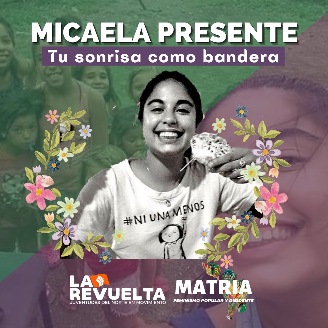 matria_sde's tweet photo. Hoy se cumplen 5 años del femicidio de Micaela Garcia. Mica era militante del Movimiento Evita y de #NiUnaMenos. 
Hoy y todos los dias la recordamos como una compañera con un compromiso inmenso por los derechos humanos y con la realidad que la rodeaba.
¡Mica siempre presente! 💜 https://t.co/PTd9zHPR6f