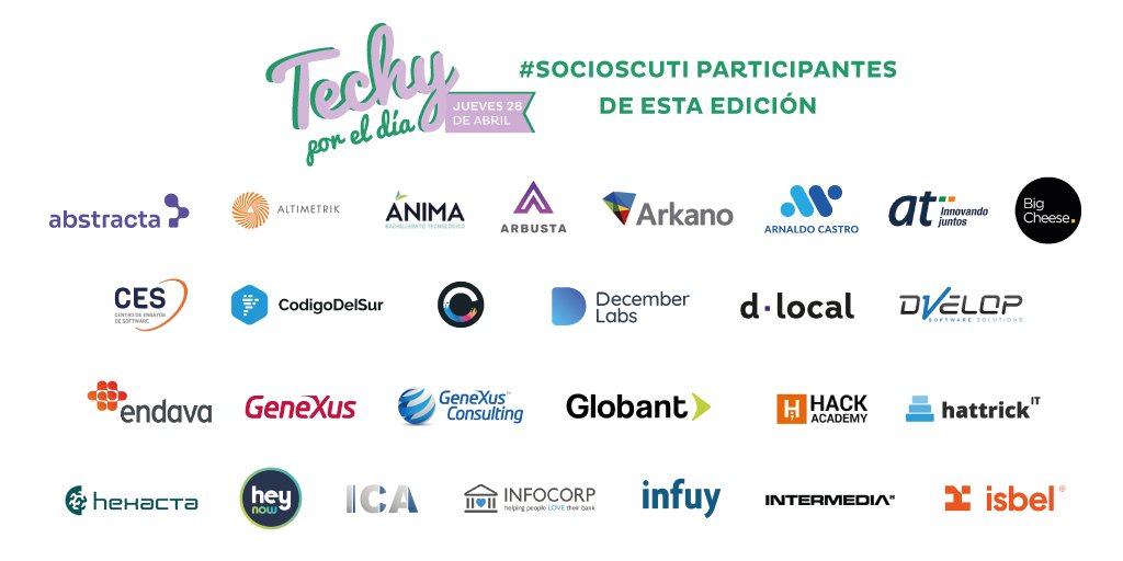 CutiUy's tweet photo. Conocé a los #SociosCuti que serán parte del #TechyxElDia 2022

@endavalatam @GeneXus @GXConsulting @Globant @HackAcademyDev @Hattrick_IT @Hexacta @heynowbots @ICA_Uruguay @infocorpgroup @infuy @intermedia @IsbelTeam https://t.co/wPWoCAXGzQ