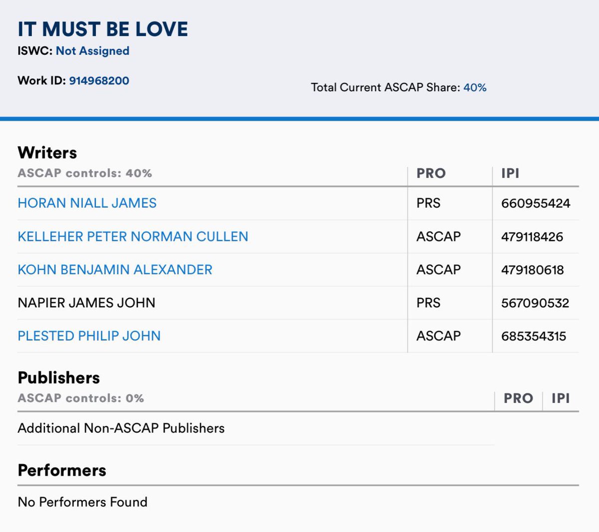NiallHDailyNews's tweet photo. 4 songs written by Niall Horan have been registered on ASCAP

- “Catch Me If You Can”
- “Big Plans”
- “It Must Be Love”
- “Satellites” https://t.co/Xv9ocPE0gR