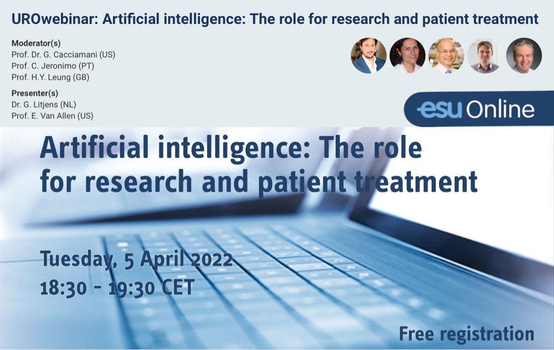 Dr. Giovanni E Cacciamani MD MSc FEBU 🇮🇹🇺🇸🇪🇺 (@cacciamani_md) on Twitter photo 🚨#AI is not only a futuristic vision but is becoming increasingly relevant in treatment decision & experimental research
💡This <a href="/Uroweb/">European Association of Urology (EAU)</a> gives insights in AI instruments in uro-oncology and discusses the advantages and limitations
👉Register for free lnkd.in/ewAiT-EA 🚨#AI is not only a futuristic vision but is becoming increasingly relevant in treatment decision & experimental research
💡This <a href="/Uroweb/">European Association of Urology (EAU)</a> gives insights in AI instruments in uro-oncology and discusses the advantages and limitations
👉Register for free lnkd.in/ewAiT-EA