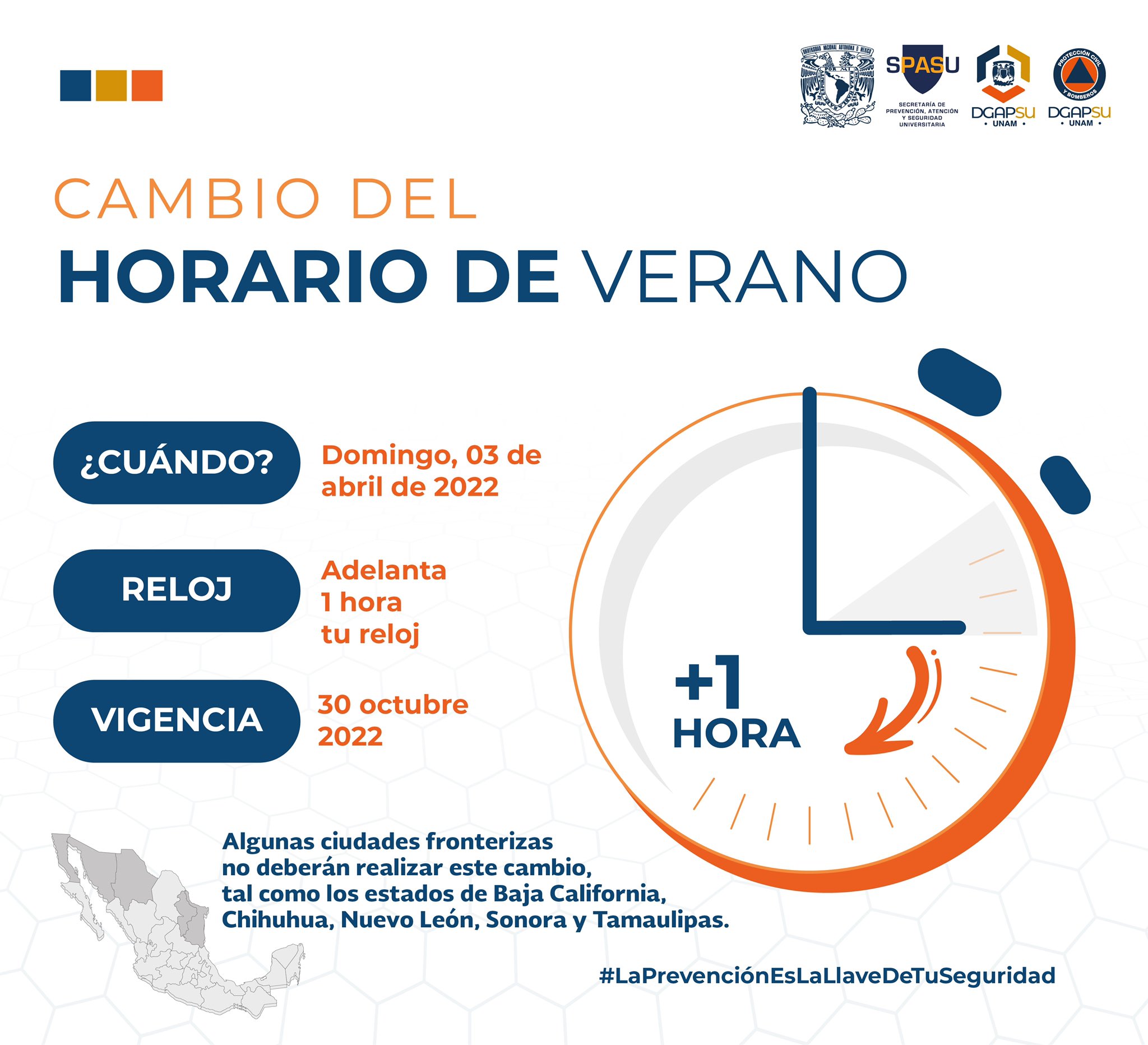 Proteccion Civil UNAM on X Recuerda adelantar una hora tu reloj este domingo 3 de abril. HorarioDeVerano LaPrevencionEsLaLlaveDeTuSeguridad https t 6V7BuKZdFN X