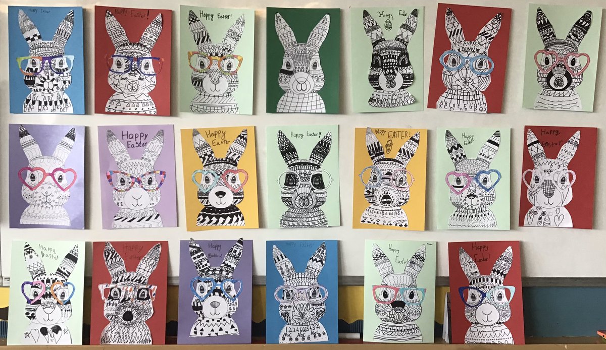 Bonnes vacances tout le monde from P5A. We worked hard to create these stunning rabbits. Look at these amazing patterns! <a href="/FernieleaSchool/">Fernielea School</a>