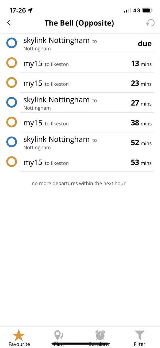 22_emlou's tweet photo. @trentbartonland any changes to skylink today? Waiting for the 17:28 bus from sawley to Nottingham - was displaying on Hugo at 17:26 but no bus still? https://t.co/up7GngAl9x