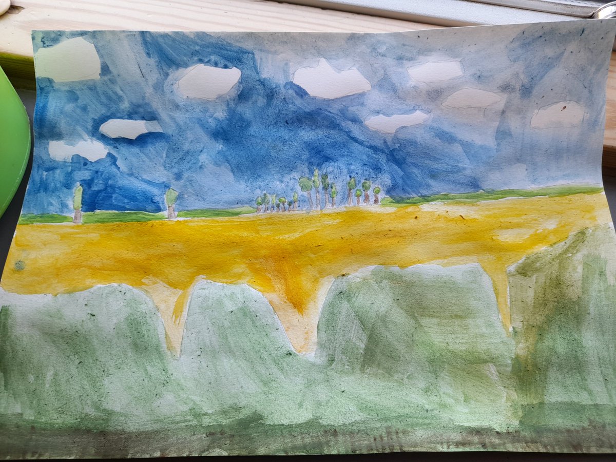 AcademyWalton's tweet photo. Great work in year 5 today,  using watercolours to paint a landscape in the style of David Hockney, well done Pickles class 🎨🖼👨‍🎨👩‍🎨
@WatertonTrust 
@WkfdOfficial 
#art
#WPAArt https://t.co/0s7PsfEFS1