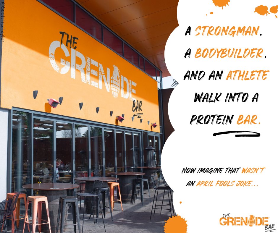 ScottFitzTaylor's tweet photo. Brief of the Day: Create posters to announce the opening of @GrenadeOfficial’s very first Protein ‘Bar’ #TheGrenadeBar. If only this bar wasn't an #AprilFoolsDay joke. @OneMinuteBriefs https://t.co/969upgrmcs