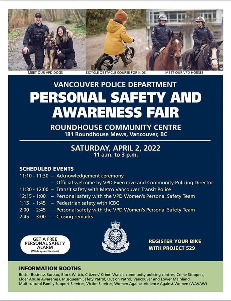 KOMCPC's tweet image. Come meet our team tomorrow at the #VPD Personal Safety Awareness Fair! 🎡🚔👮‍♀️

We&apos;ll be located at the #Project529 tent outside! Make sure to bring the children, lots of fun bike rodeos going to be happening! 🚸🚴‍♀️

@VPDCommunity @VancouverPD