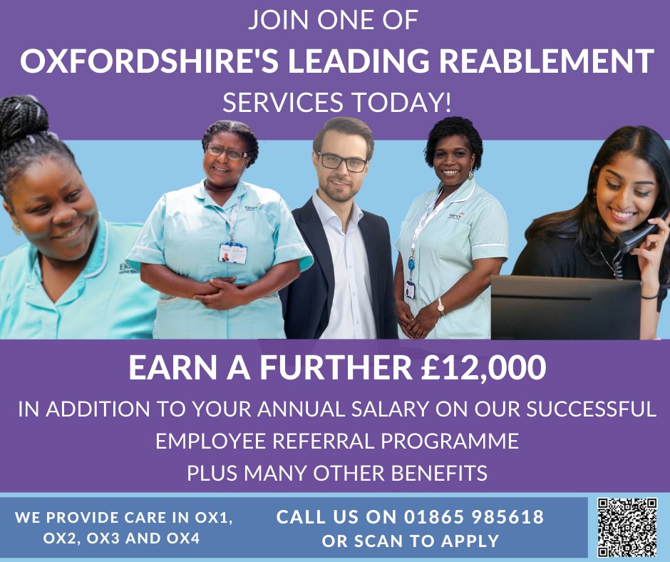 We have several roles available within our Oxford team:
👉 Carers
👉 Recruiter
👉 Quality Supervisor
👉 Care Co-ordinator
👉 Field Care Supervisor

For more information, visit our website: eleanorhealthcaregroup.co.uk/careers/?_loca… or to apply, send your CV to oxford.office@eleanorcare.co.uk