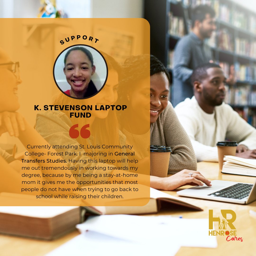 HenroseCares's tweet photo. There’s still time to support the K Stevenson laptop fund. She's in need of a new laptop to help her journey. She's working extremely hard! Encourage her by donating, liking, or sharing this post! Donations can be made at https://t.co/E2MlGtdm8u
#HenRoseCares https://t.co/wf2UDtVZny