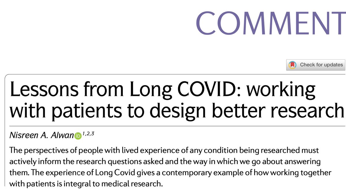 "How much better we can do in health research if our understanding and questions are enriched by the lived experiences of patients right from the start of the research cycle" Fantastic comment by <a href="/Dr2NisreenAlwan/">Prof Nisreen Alwan 🌻</a> #PatientEngagement #PatientOrientedResearch
rdcu.be/cKnCX