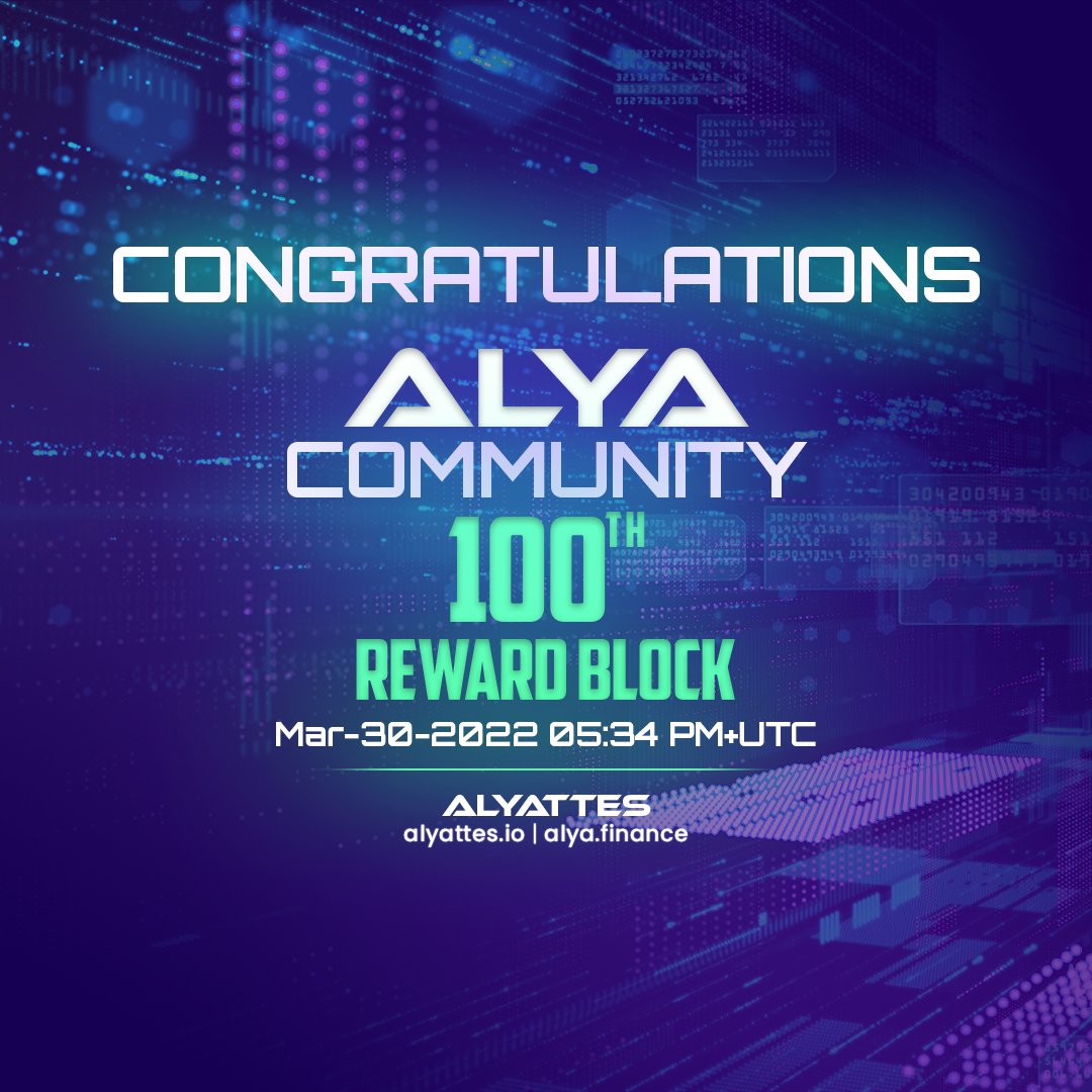 AlyaFinance's tweet photo. AlyaFINANCE is experiencing the happiness of the 100th block on the Binance Smart Chain network. We congratulate all our miners and ALYA TOKEN.👏👏👏👏
#Alyattes #AlyaToken #AlyaFinance #crypto #BSC #PancakeSwap #Dextools #blockchain #ProofOfStake #CoinMarketCap #CoinGecko  #btc https://t.co/H6SOC1ZlAw