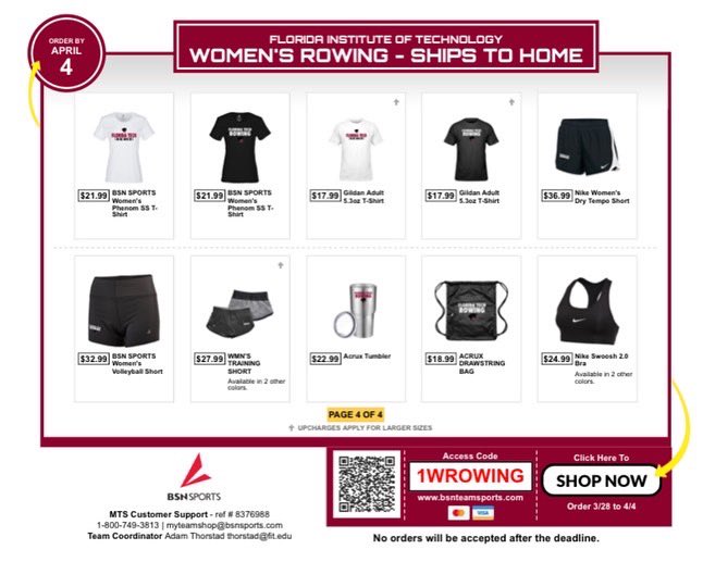 FloridaTechWRow's tweet photo. Our BSN team store is 𝗢𝗣𝗘𝗡!! Purchase some gear and suppose your Florida Tech women’s rowing team!! 

Order before April 4th at midnight!

➡️ https://t.co/bC7iF3CoK7 https://t.co/bcERvD1hzU
