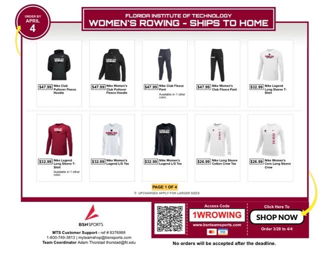 FloridaTechWRow's tweet photo. Our BSN team store is 𝗢𝗣𝗘𝗡!! Purchase some gear and suppose your Florida Tech women’s rowing team!! 

Order before April 4th at midnight!

➡️ https://t.co/bC7iF3CoK7 https://t.co/bcERvD1hzU