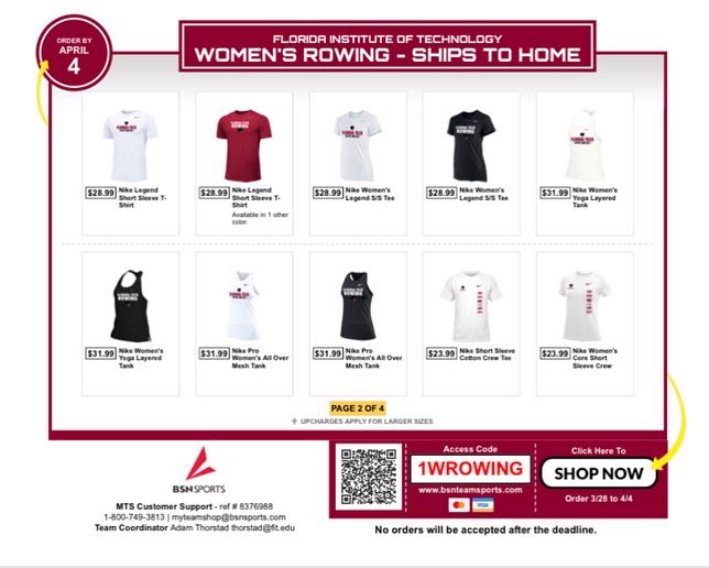 FloridaTechWRow's tweet photo. Our BSN team store is 𝗢𝗣𝗘𝗡!! Purchase some gear and suppose your Florida Tech women’s rowing team!! 

Order before April 4th at midnight!

➡️ https://t.co/bC7iF3CoK7 https://t.co/bcERvD1hzU