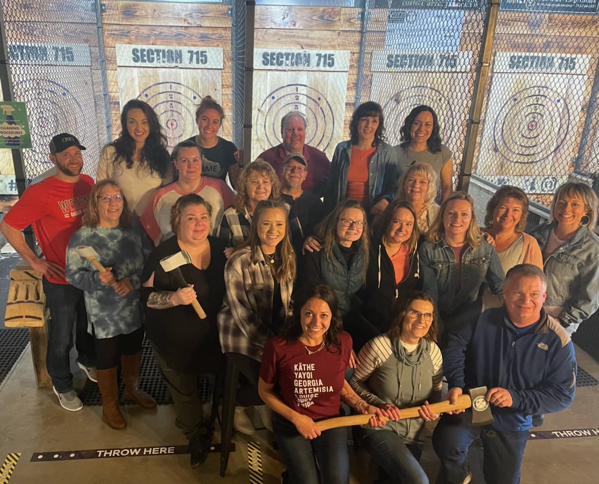MapleRidgeFarms's tweet photo. The team that throws axes together, stays together. Recently, we took our team to lunch before heading to Section 715 Throwing Co. for a team-building activity that hit the mark, er bullseye. We love our team! π #promofam #teambuilding https://t.co/K7y1NorFJD
