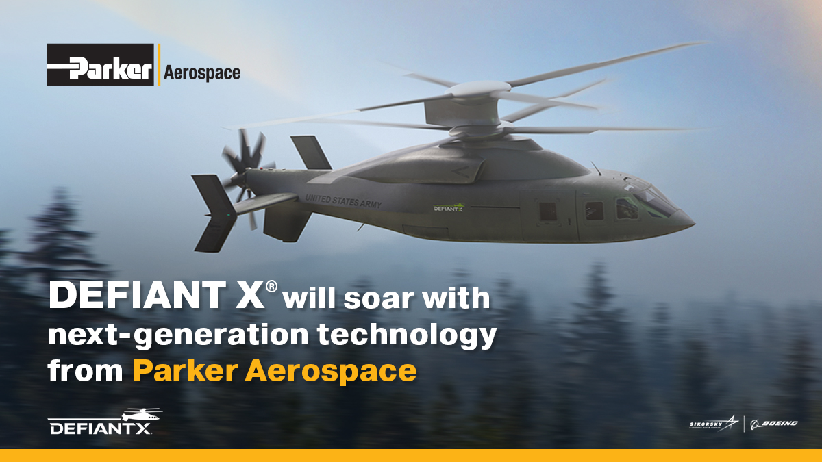 ParkerAerospace's tweet photo. Next-generation hydraulic pumps will boost integrated flight controls from Parker Aerospace as part of the Sikorsky-Boeing Team DEFIANT in the #FLRAA challenge . Read the news release: https://t.co/oDWEI87d7p #ThisIsParker #DEFIANTX https://t.co/ymdRIFvXdL
